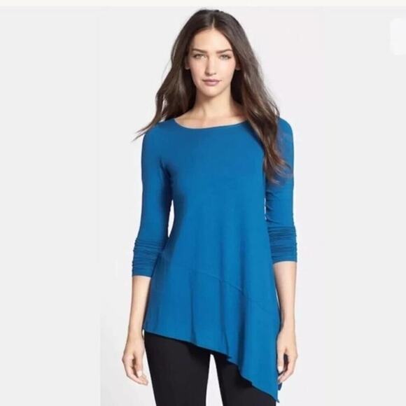 Eileen Fisher Reed Blue Bateau Asymmetrical Hem Medium - Picture 1 of 4